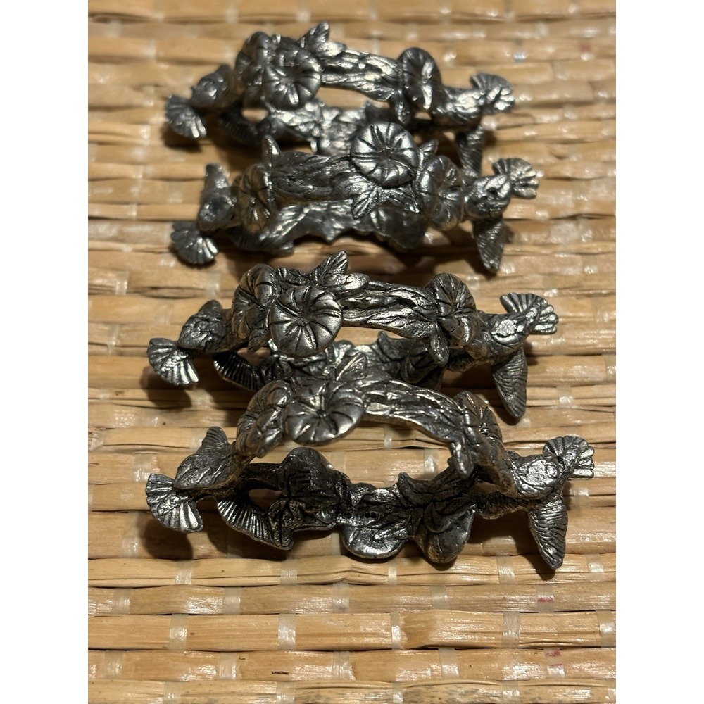 Vintage Metzke Pewter Floral Napkin Holders Napkin Rings Set Of 4‎  Birds